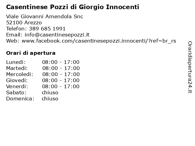 Orari di apertura Casentinese Pozzi di Giorgio Innocenti